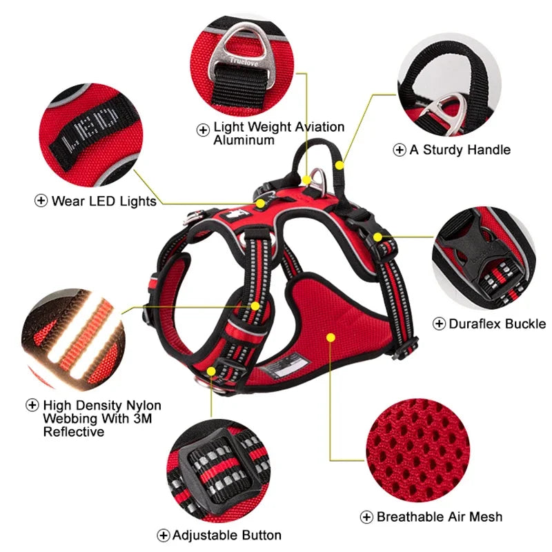 Pet Reflective Nylon Dog Harness No Pull Adjustable Medium Large Naughty Dog Vest Safety Vehicular Lead Walking Running