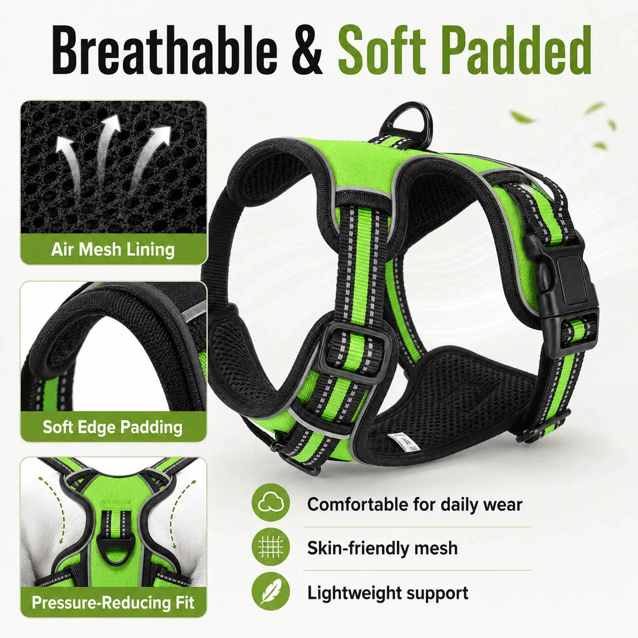 Nylon Adjustable Dog Harness Vest Reflective Pet Harness for Small Medium Large Dogs Breathable Dog Harness No Pull Harness Dog