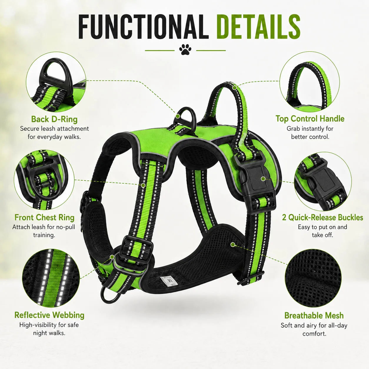 Nylon Adjustable Dog Harness Vest Reflective Pet Harness for Small Medium Large Dogs Breathable Dog Harness No Pull Harness Dog